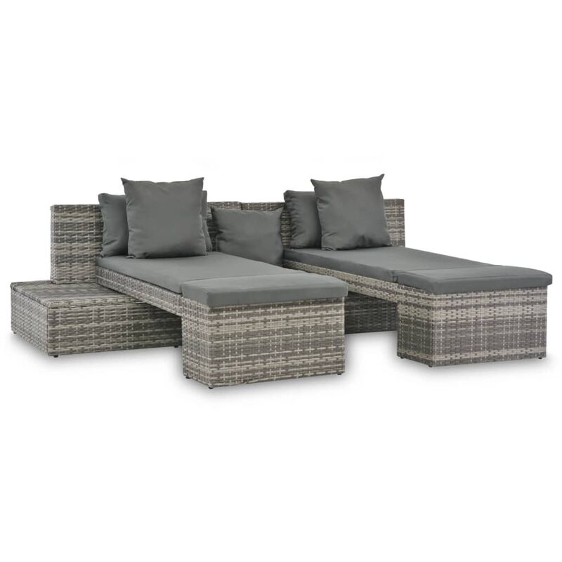 

Set de muebles de jardin 4 pzas y cojines ratan sintetico gris