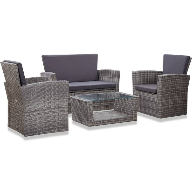 

Set de muebles de jardin 4 pzas y cojines ratan sintetico gris