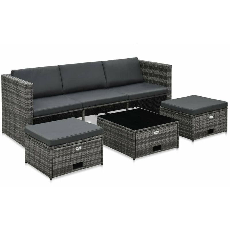 

Set de muebles de jardin 4 pzas y cojines ratan sintetico gris