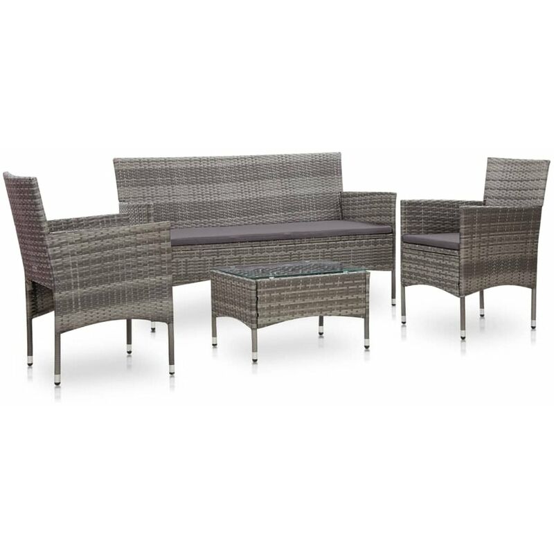 

Set de muebles de jardin 4 pzas y cojines ratan sintetico gris