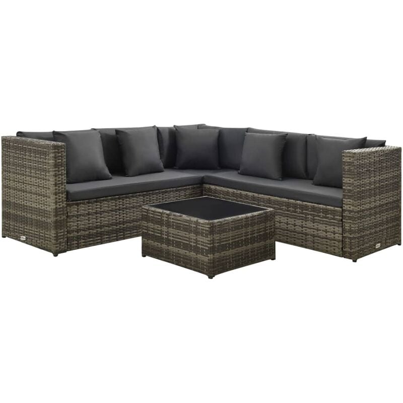 

Set de muebles de jardín 4 pzas y cojines ratán sintético gris
