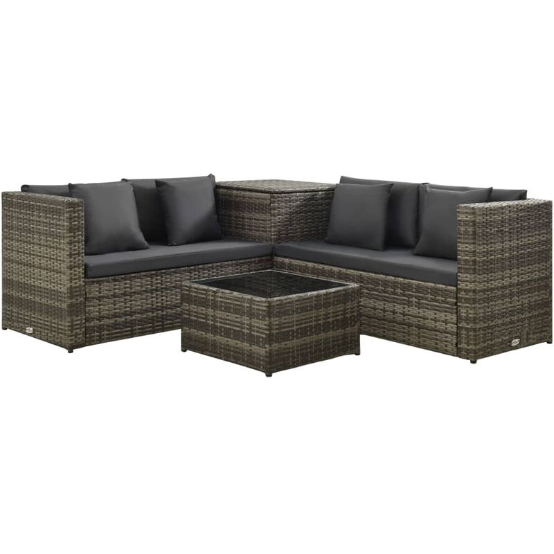 

Set de muebles de jardín 4 pzas y cojines ratán sintético gris