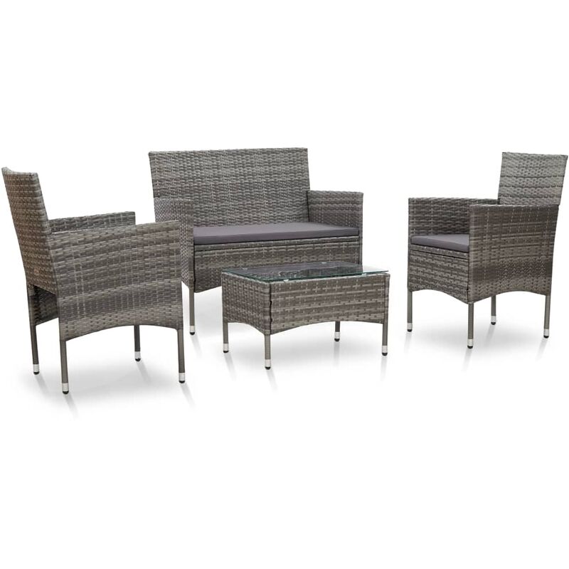 

Set de muebles de jardín 4 pzas y cojines ratán sintético gris