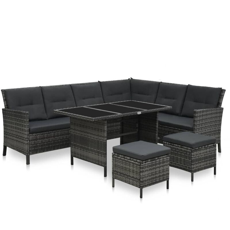 

Set de muebles de jardín 4 pzas y cojines ratán sintético gris