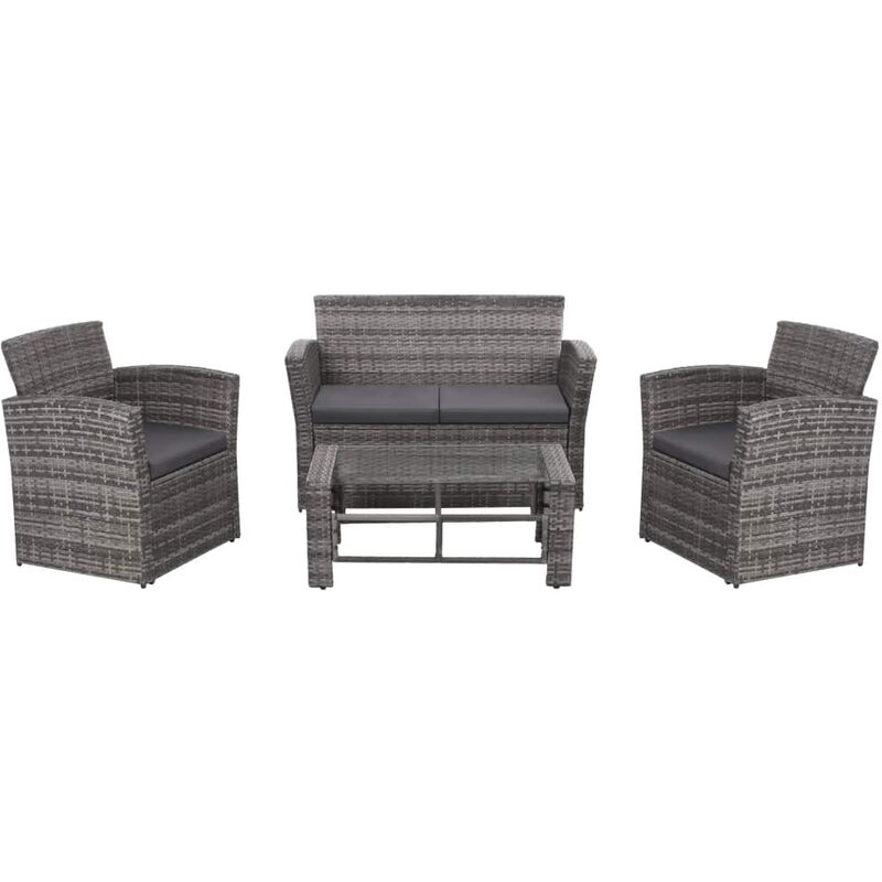 

Set de muebles de jardín 4 pzas y cojines ratán sintético gris
