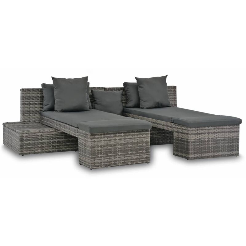 

Set de muebles de jardín 4 pzas y cojines ratán sintético gris