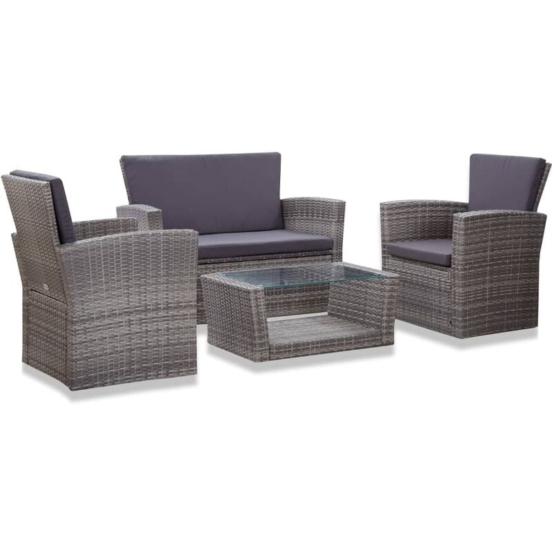 

vidaXL Set de muebles de jardín 4 pzas y cojines ratán sintético gris - Gris