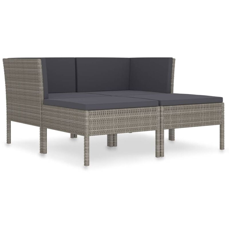 

vidaXL Set de muebles de jardín 4 pzas y cojines ratán sintético gris - Gris