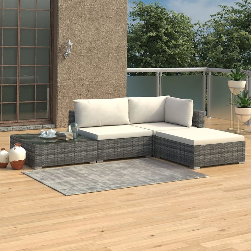 

Set de muebles de jardin 4 pzas y cojines ratan sintetico gris