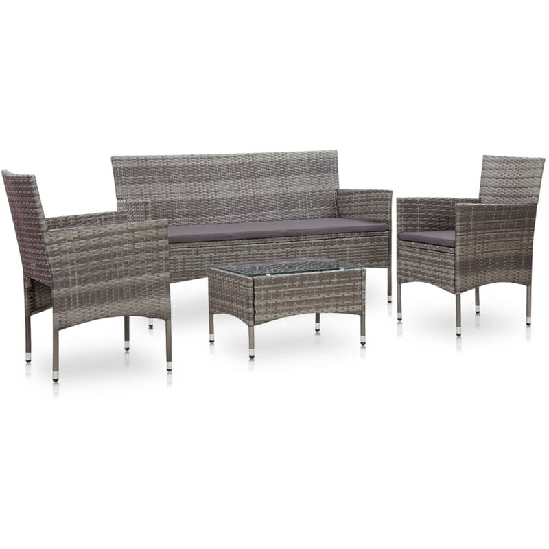 

Set de muebles de jardin 4 pzas y cojines ratan sintetico gris