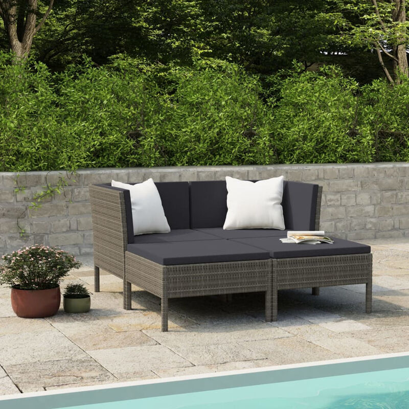 

Set de muebles de jardin 4 pzas y cojines ratan sintetico gris