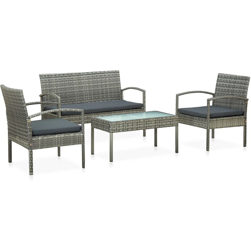 

Set de muebles de jardin 4 pzas y cojines ratan sintetico gris