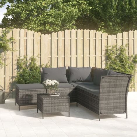 Set de muebles de jardín 4 pzas y cojines ratán sintético gris vidaXL