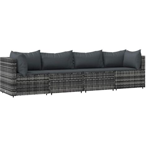 Set de muebles de jardín 4 pzas y cojines ratán sintético gris vidaXL