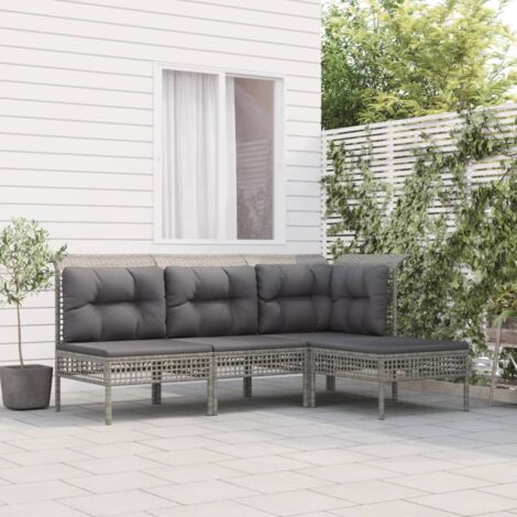Set de muebles de jardín 4 pzas y cojines ratán sintético gris vidaXL