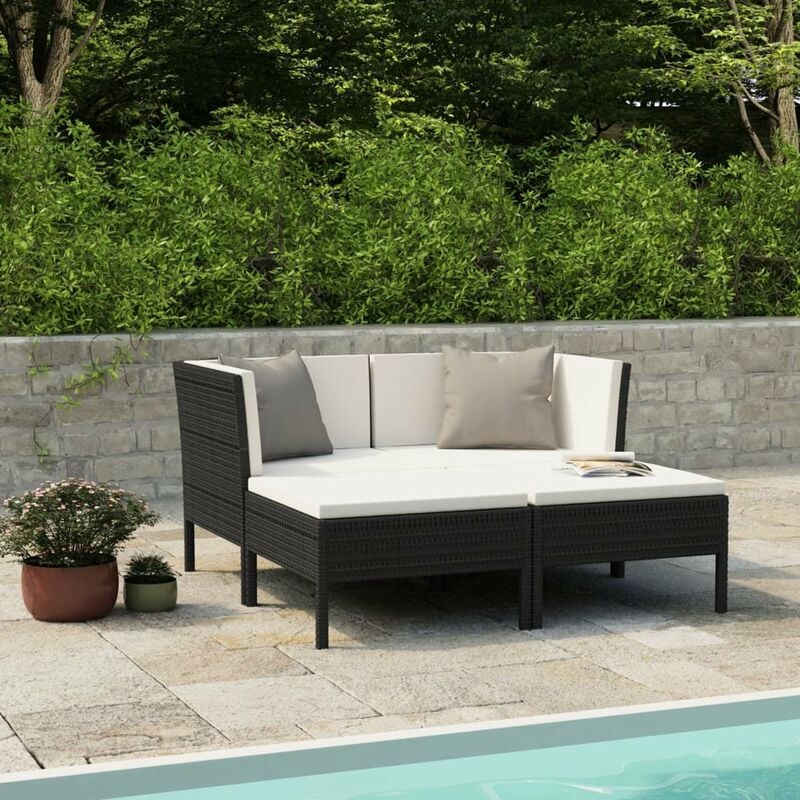 

Set de muebles de jardin 4 pzas y cojines ratan sintetico negro