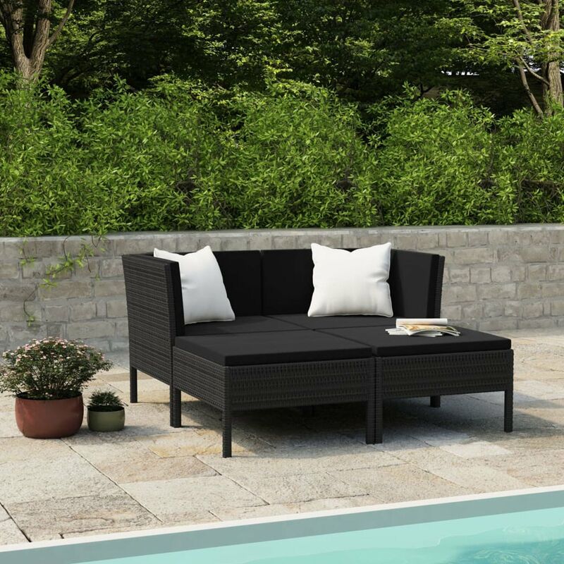 

Set de muebles de jardin 4 pzas y cojines ratan sintetico negro