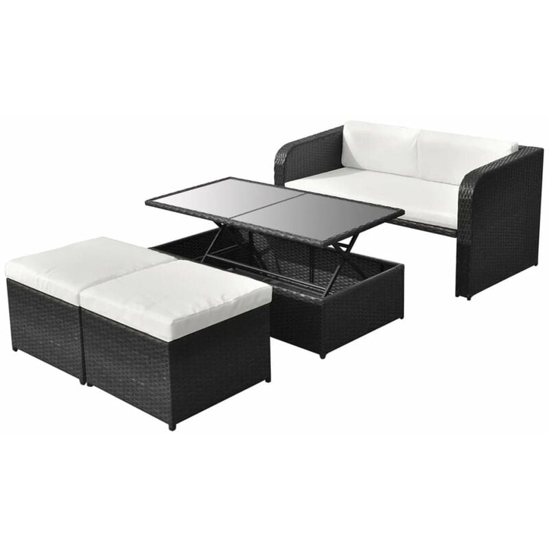 

Set de muebles de jardin 4 pzas y cojines ratan sintetico negro