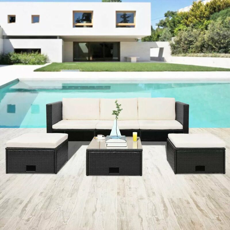

Set de muebles de jardin 4 pzas y cojines ratan sintetico negro