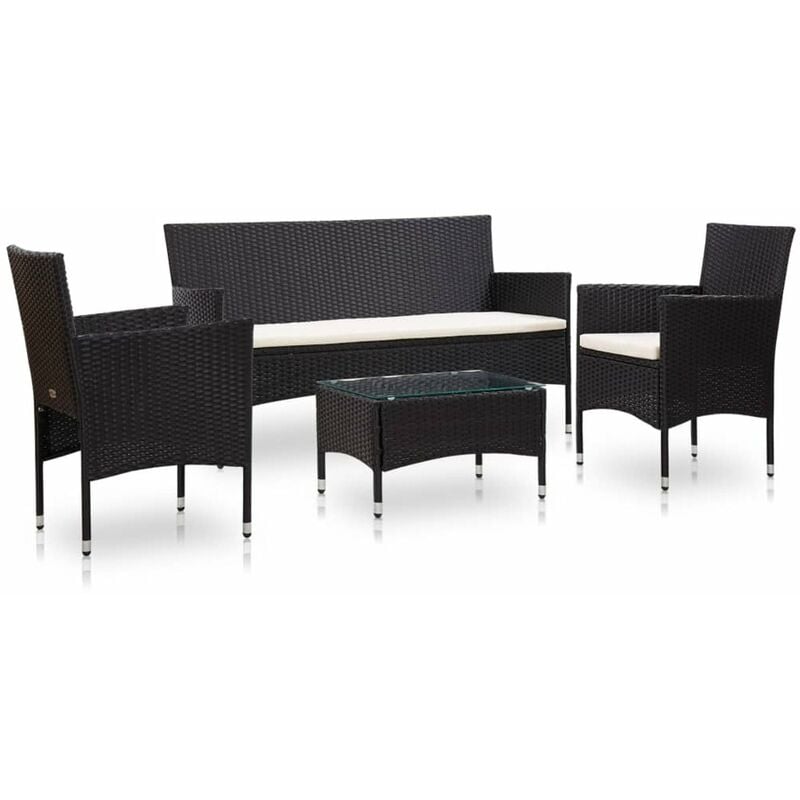 

Set de muebles de jardin 4 pzas y cojines ratan sintetico negro