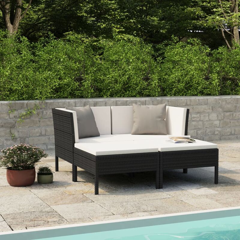 

Set de muebles de jardín 4 pzas y cojines ratán sintético negro