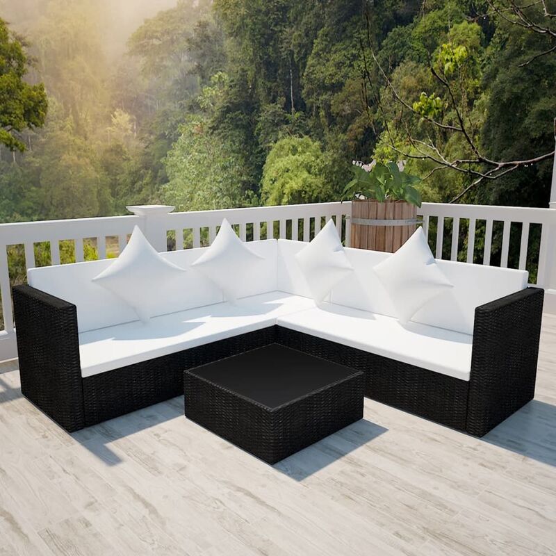 

Set de muebles de jardín 4 pzas y cojines ratán sintético negro
