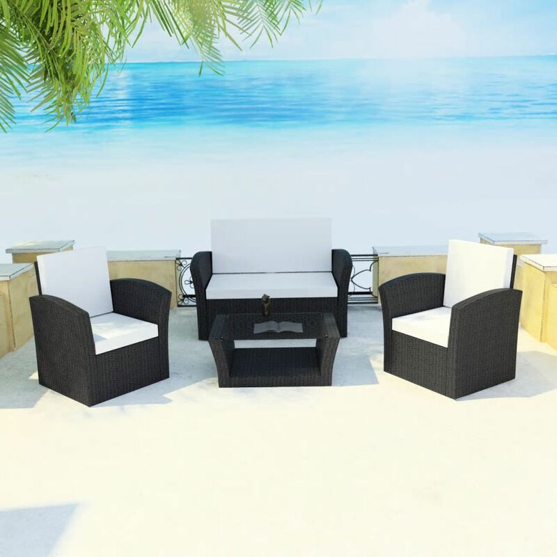 

Set de muebles de jardín 4 pzas y cojines ratán sintético negro
