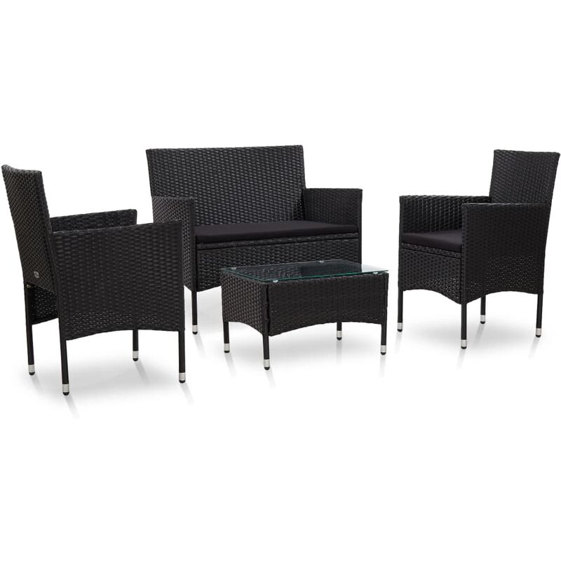 

Set de muebles de jardín 4 pzas y cojines ratán sintético negro