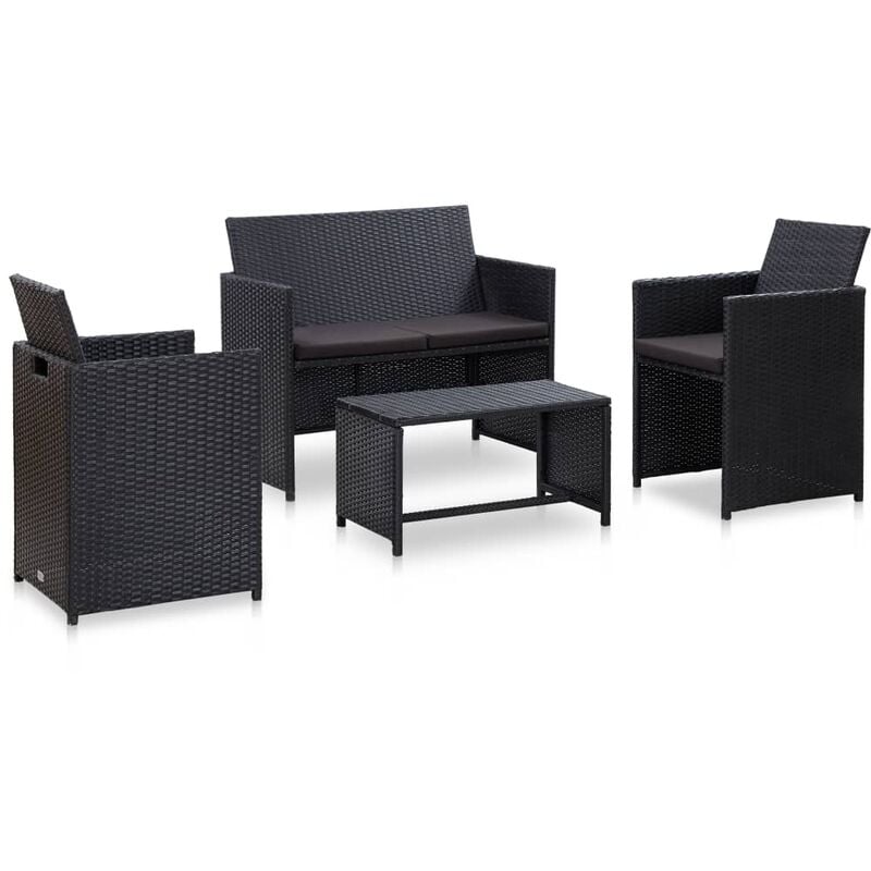 

Set de muebles de jardín 4 pzas y cojines ratán sintético negro