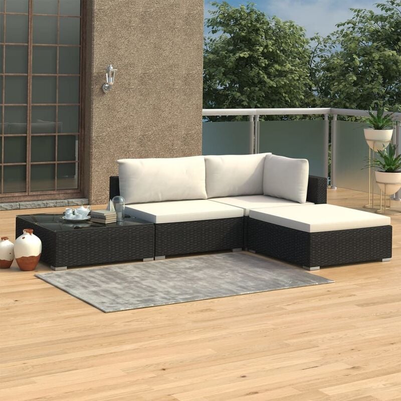

Set de muebles de jardín 4 pzas y cojines ratán sintético negro