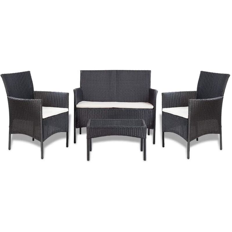 

Set de muebles de jardín 4 pzas y cojines ratán sintético negro