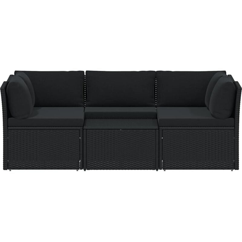 

vidaXL Set de muebles de jardín 4 pzas y cojines ratán sintético negro - Negro
