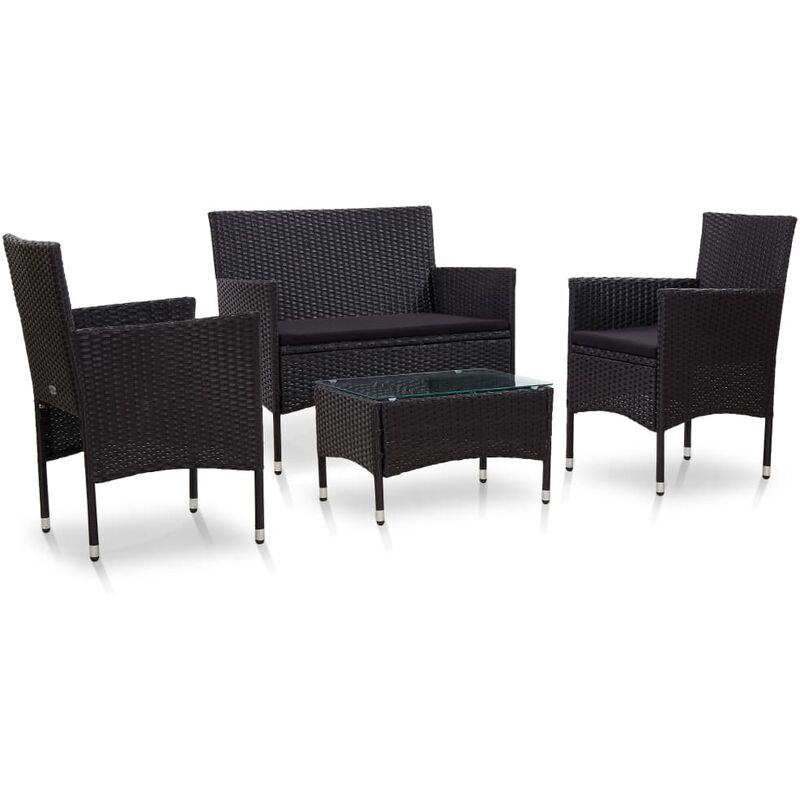 

vidaXL Set de muebles de jardín 4 pzas y cojines ratán sintético negro - Negro