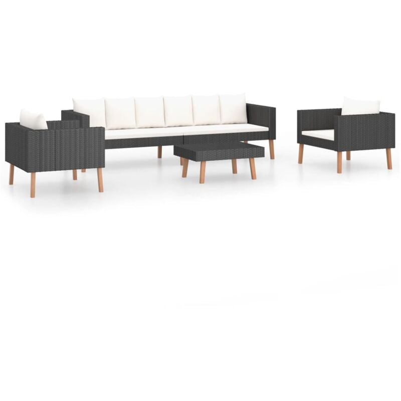 

vidaXL Set de muebles de jardín 4 pzas y cojines ratán sintético negro - Negro