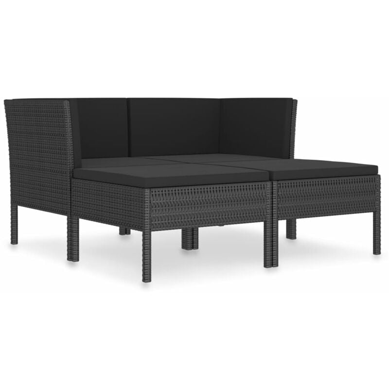 

vidaXL Set de muebles de jardín 4 pzas y cojines ratán sintético negro - Negro