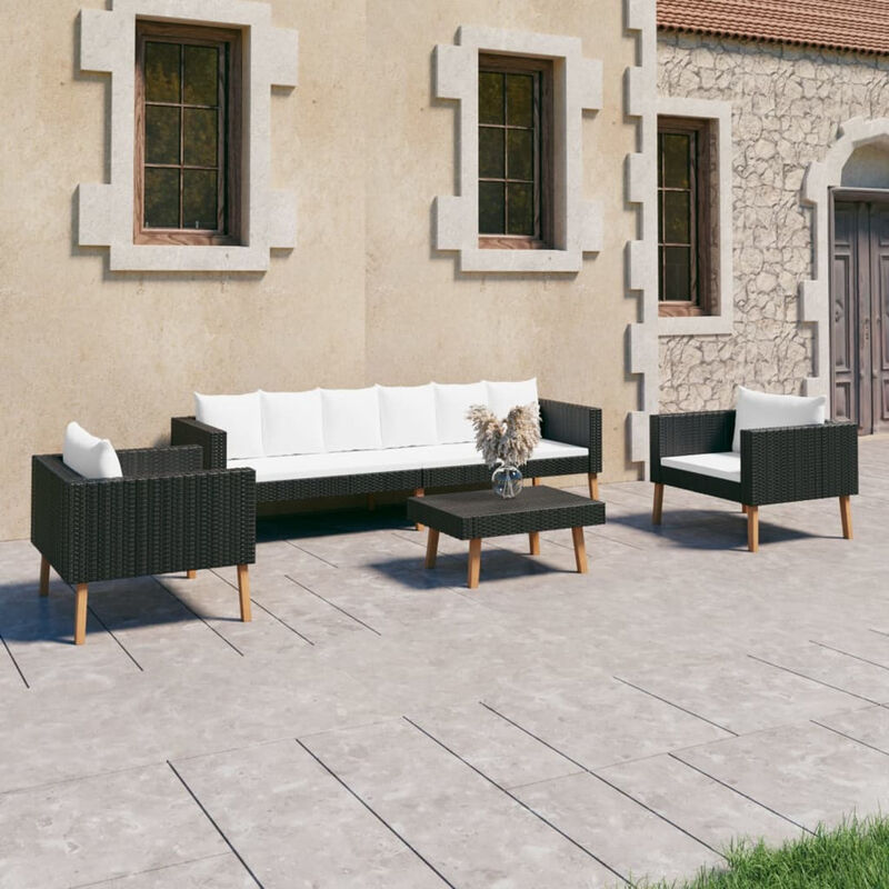 

Set de muebles de jardin 4 pzas y cojines ratan sintetico negro