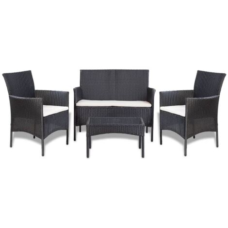 Set de muebles de jardín 4 pzas y cojines ratán sintético negro vidaXL
