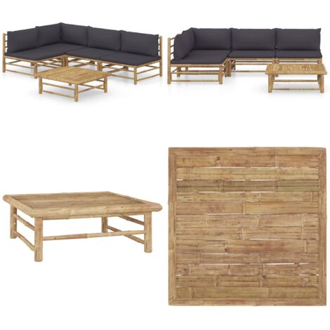 Set de muebles de jardín 5 piezas bambú con cojines gris oscuro - Cojines para sofá - Sofá de jardín