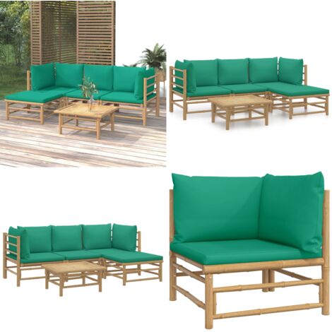 Set de muebles de jardín 5 piezas bambú con cojines verde - Muebles de exterior - Sofás de jardín