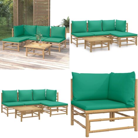Set de muebles de jardín 5 piezas bambú con cojines verde - Muebles de exterior - Sofás de jardín