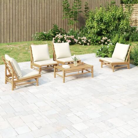 Set de muebles de jardín 5 piezas bambú y cojines  crema