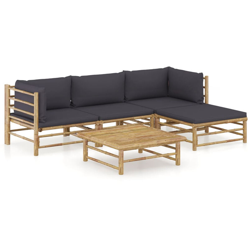 

Set de muebles de jardin 5 piezas bambu y cojines gris oscuro