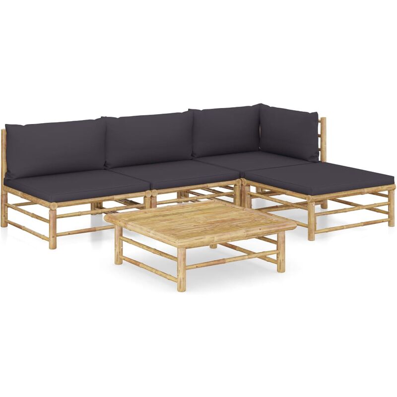

Set de muebles de jardín 5 piezas bambú y cojines gris oscuro