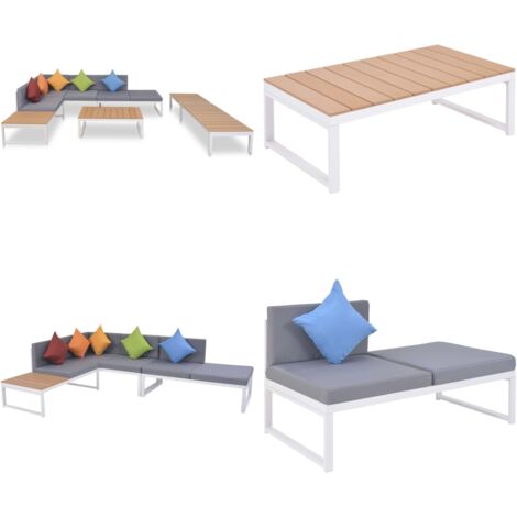 Set de muebles de jardín 5 piezas y cojines aluminio y WPC - Sofá de jardín - Tumbona