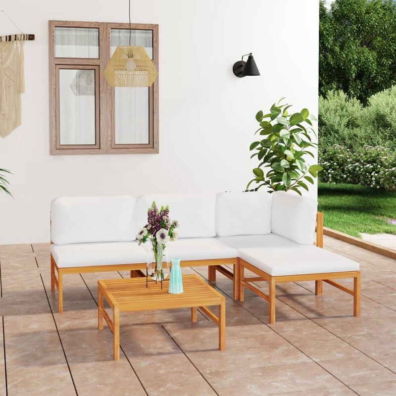 

Set de muebles de jardín 5 pzas madera de teca y cojines crema