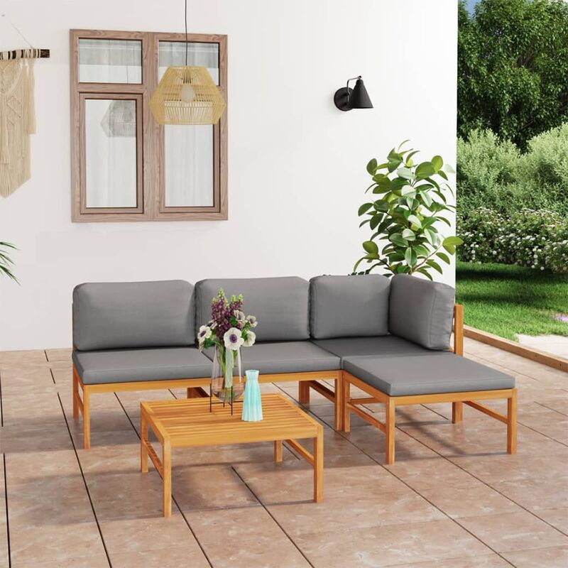 

Set de muebles de jardín 5 pzas madera de teca y cojines gris