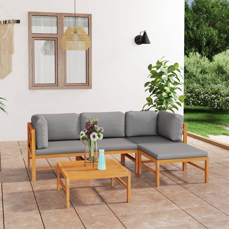 

Set de muebles de jardín 5 pzas madera de teca y cojines gris