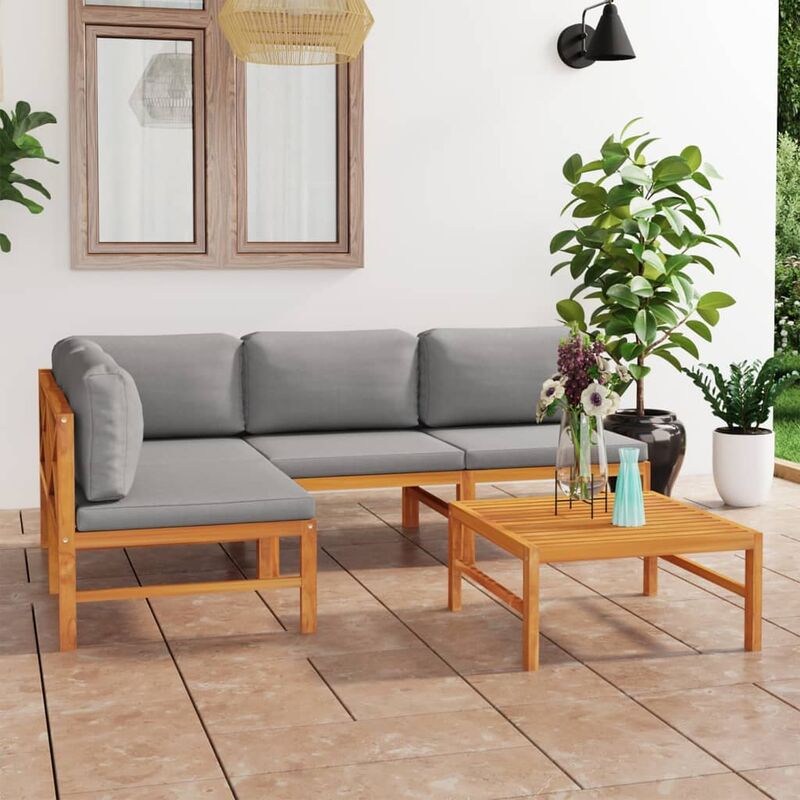 

Set de muebles de jardín 5 pzas madera de teca y cojines gris