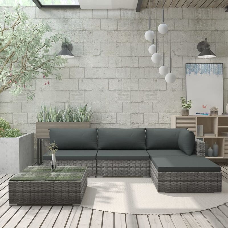 

Set de muebles de jardin 5 pzas y cojines ratan sintetico gris
