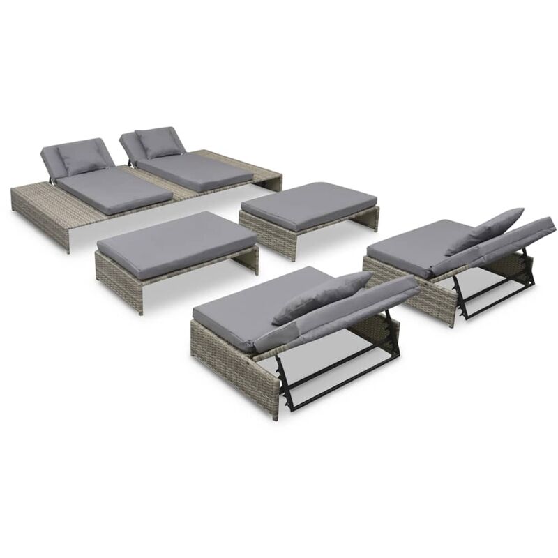 

Set de muebles de jardín 5 pzas y cojines ratán sintético gris